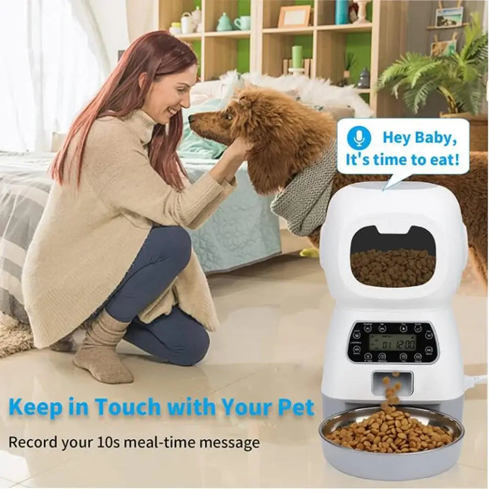 automatic pet feeder with app for dogs, 3.5L smart dispenser with voice timing and stainless steel bowl