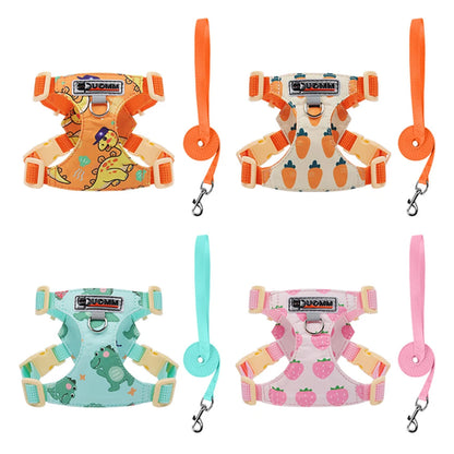 puppy print dog harness and leash set, cute adjustable soft padded vest for small and medium dogs