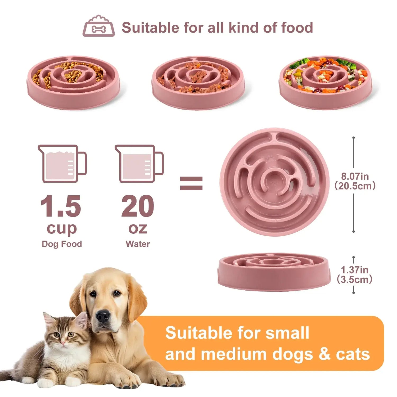 slow feeder dog bowl for small and medium dogs and cats, non-slip maze design for anti-gulping feeding