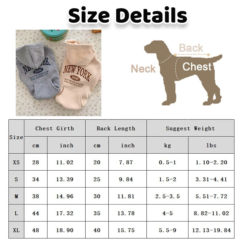Fashion Dog Hoodies Comfortable Pet Clothes for Small Dogs Soft Sweatshirt Puppy Outdoor Yorkshire Chihuahua Costume Pet Supply size chart