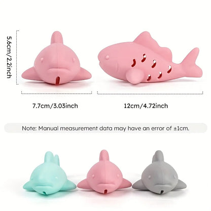 interactive chew toy for small pets pink shark silicone bite-resistant dog and cat chew toy with food hiding holes