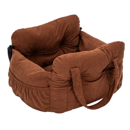 dog car seat with safety belt brown nylon non-slip washable pet bed for small dogs with secure straps breathable travel carrier