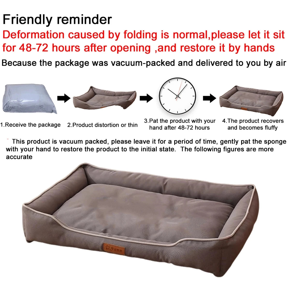 waterproof square dog bed for large dogs vacuum-packed sofa-style pet mattress with thick cushioning