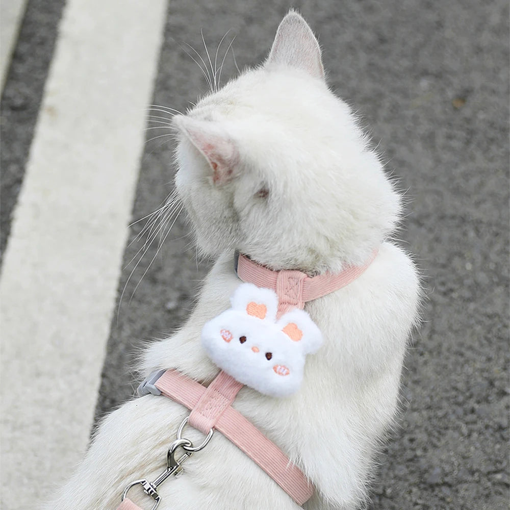 adjustable small dog harness and leash set cute rabbit flower cat harness breathable pink pet traction accessories