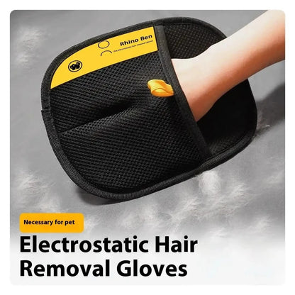 Black pet hair remover glove with electrostatic hair removal design, gentle silicone grooming glove for dogs and cats