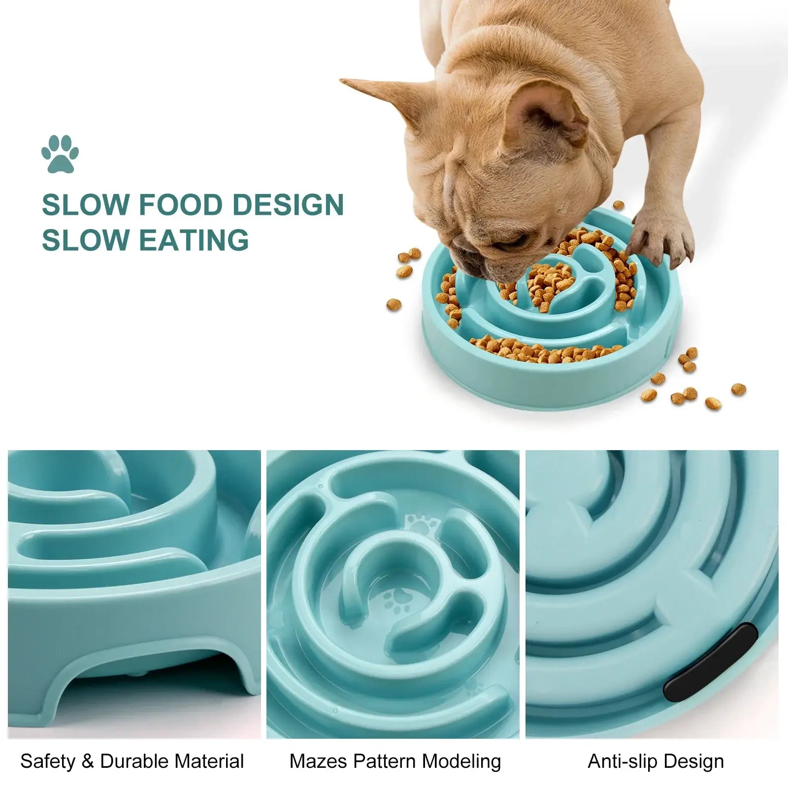 Slow feeder dog bowl for dogs and puppies with maze design, non-slip base, and slow food design for safer eating