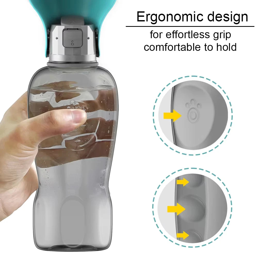 Portable dog water bottle with ergonomic grip, leakproof design, and large capacity for outdoor travel