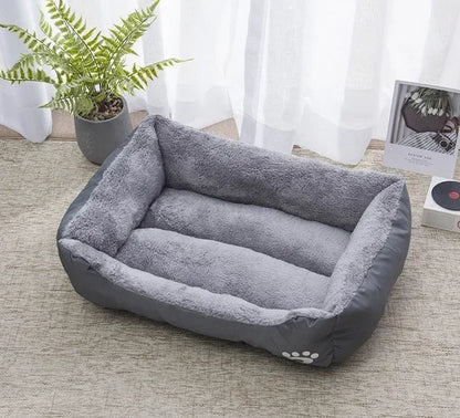 Large dog bed house plush gray square pet nest for small to large dogs, cozy washable indoor kennel