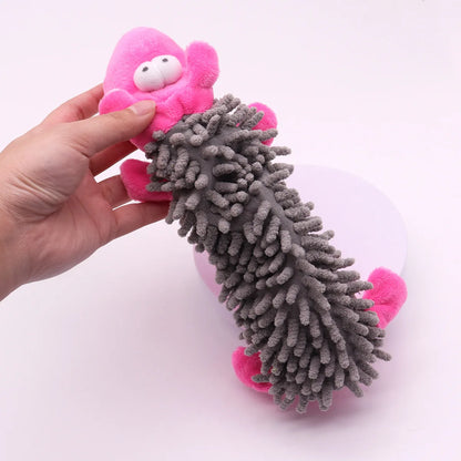 squeaky plush dog chew toy pink frog hippo mop fur dog toy for puppy training and teeth grinding