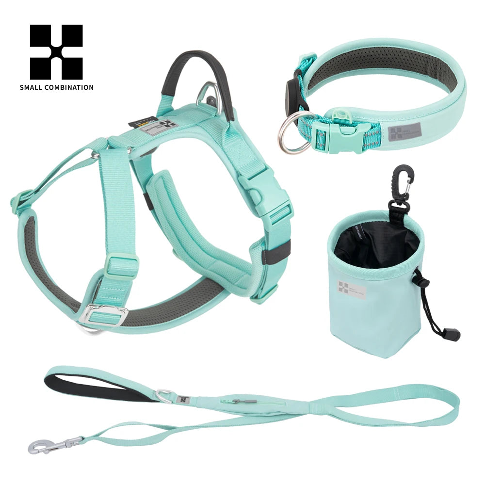 reflective no pull dog harness set for large dogs with collar and leash, adjustable padded training gear
