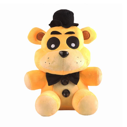 FNAF Freddy plush toy 18cm yellow bear with black hat and bow tie, stuffed PP cotton plush gift for kids