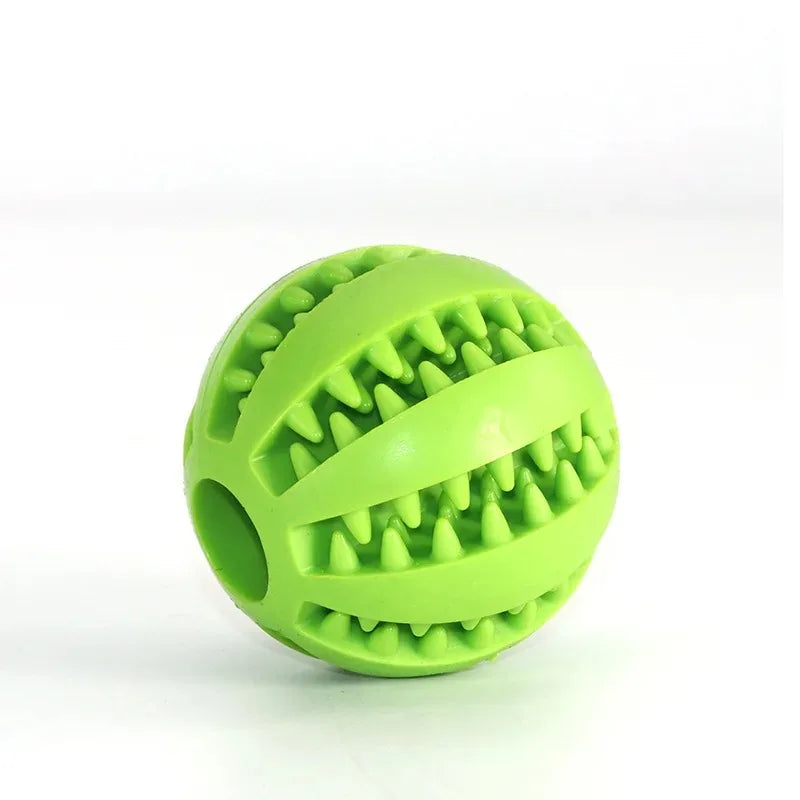 Green natural rubber dog chew toy ball, 5cm, extra-tough interactive teeth cleaning toy for pets