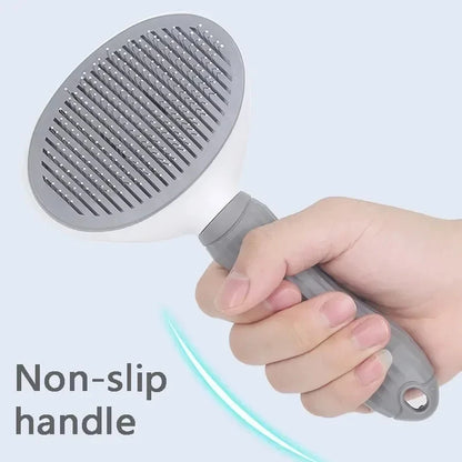self cleaning pet hair remover brush with non-slip handle for dogs and cats grooming, easy mat removal