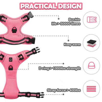 escape proof no pull dog harness and leash combo pink vest harness with reflective adjustable padded design and durable D-ring