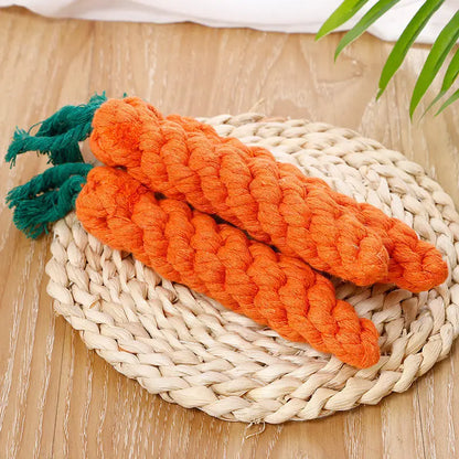 carrot shape dog chew toy orange cotton rope knot toy for dogs and cats, bite-resistant indoor pet accessory