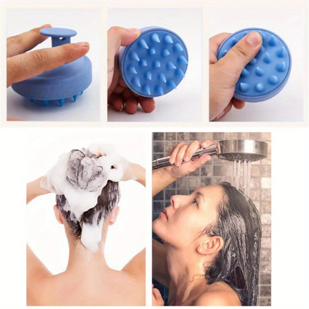 Silicone scalp massage brush for shampooing, scalp care, body massage, and hair washing with soft massage bristles