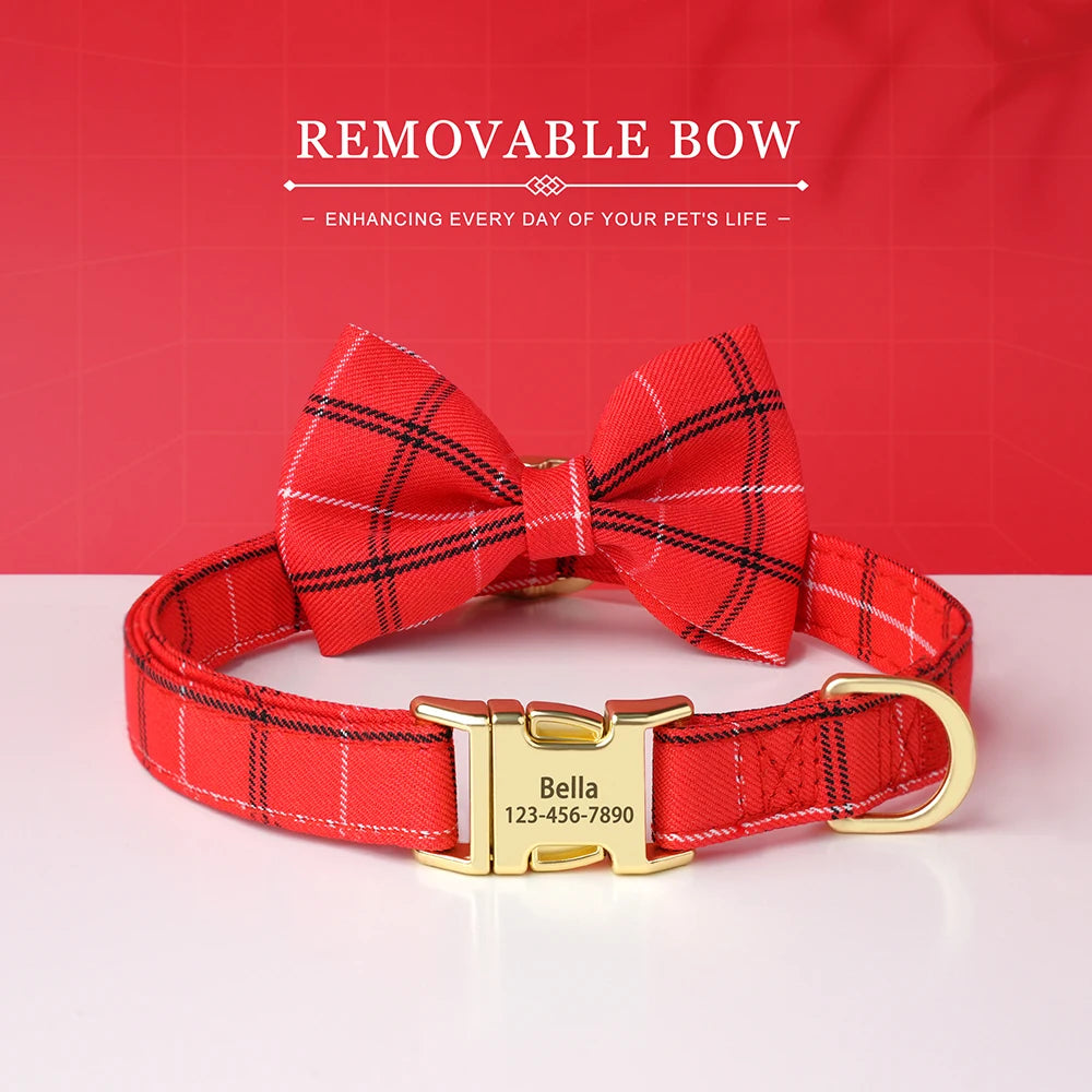Custom Dog Collar Nylon Puppy Dog Collars With Cute Bowknot Engraved Pet Necklace Dog Collars For Small Medium Dogs Chihuahua
