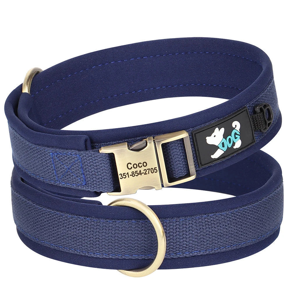 Personalized nylon dog collar with free engraving, adjustable navy collar for small, medium, and large dogs