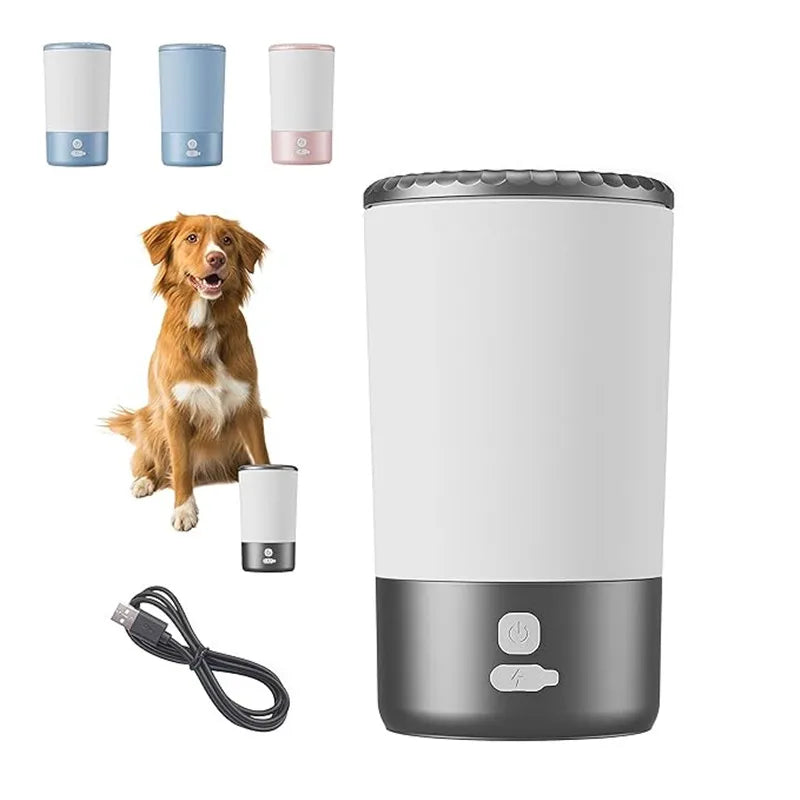 automatic pet paw cleaner portable USB-C rechargeable dog and cat paw washer with soft silicone brush, waterproof