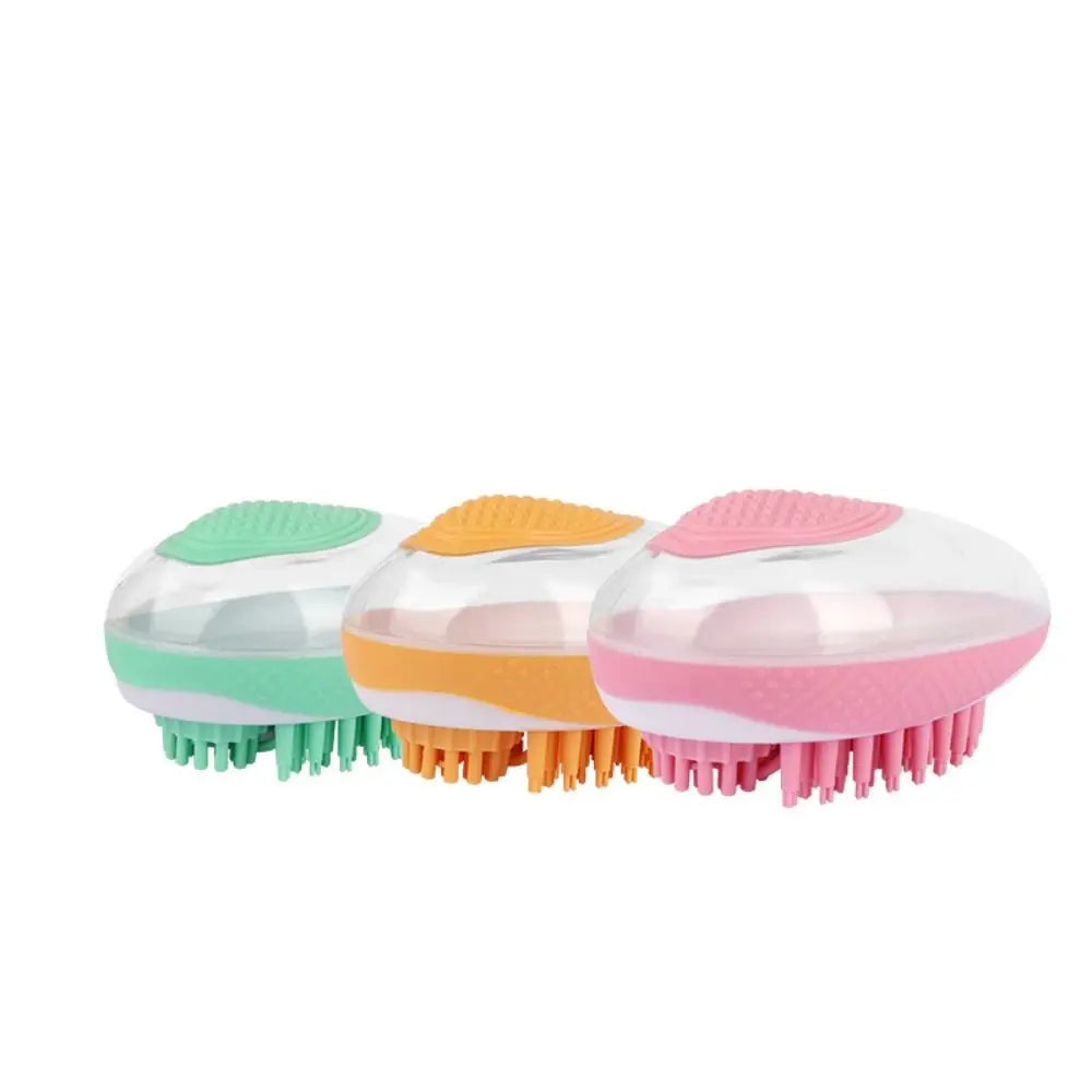 shampoo dispenser dog bath brush, 2-in-1 silicone pet massage brush and comb for quiet dog and cat grooming