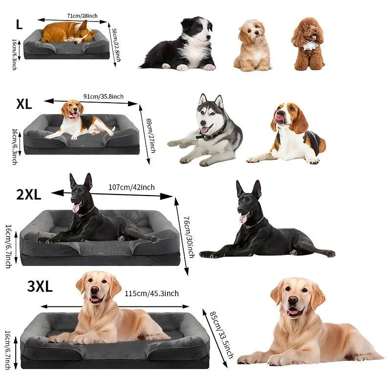 Orthopedic dog sofa bed in L to 3XL sizes, washable support foam pet bed for all-season comfort