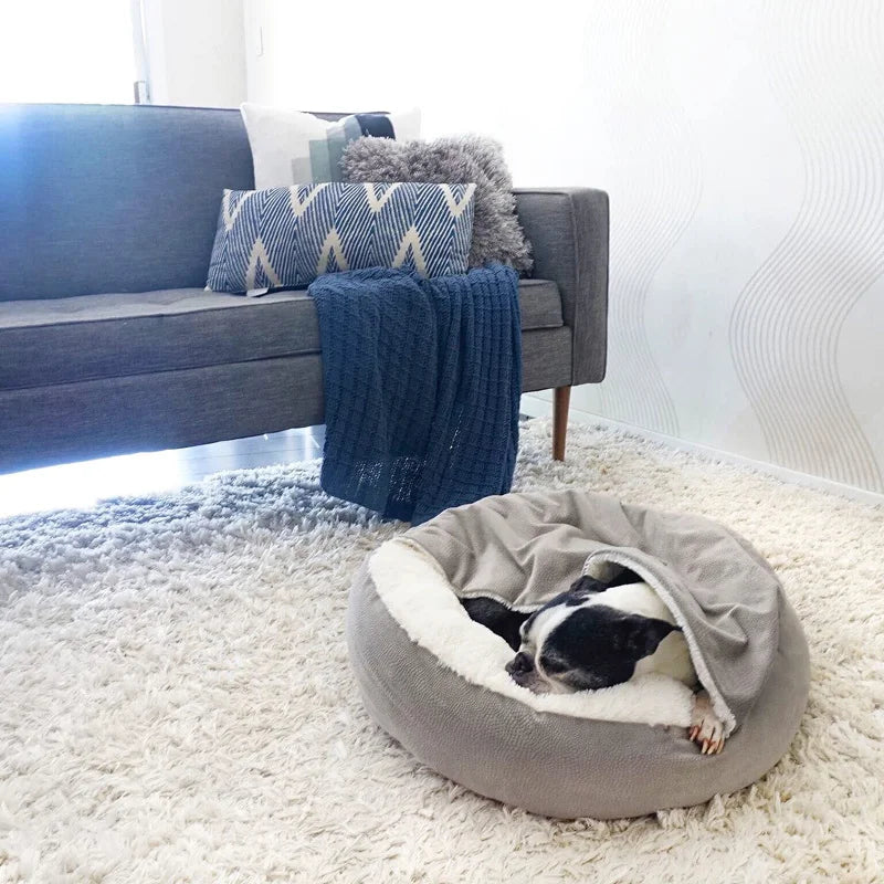 orthopedic waterproof dog bed with hooded blanket for warm, dirt-resistant comfort for dogs and puppies