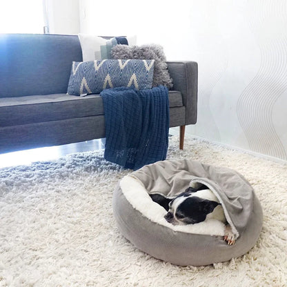 orthopedic waterproof dog bed with hooded blanket for warm, dirt-resistant comfort for dogs and puppies