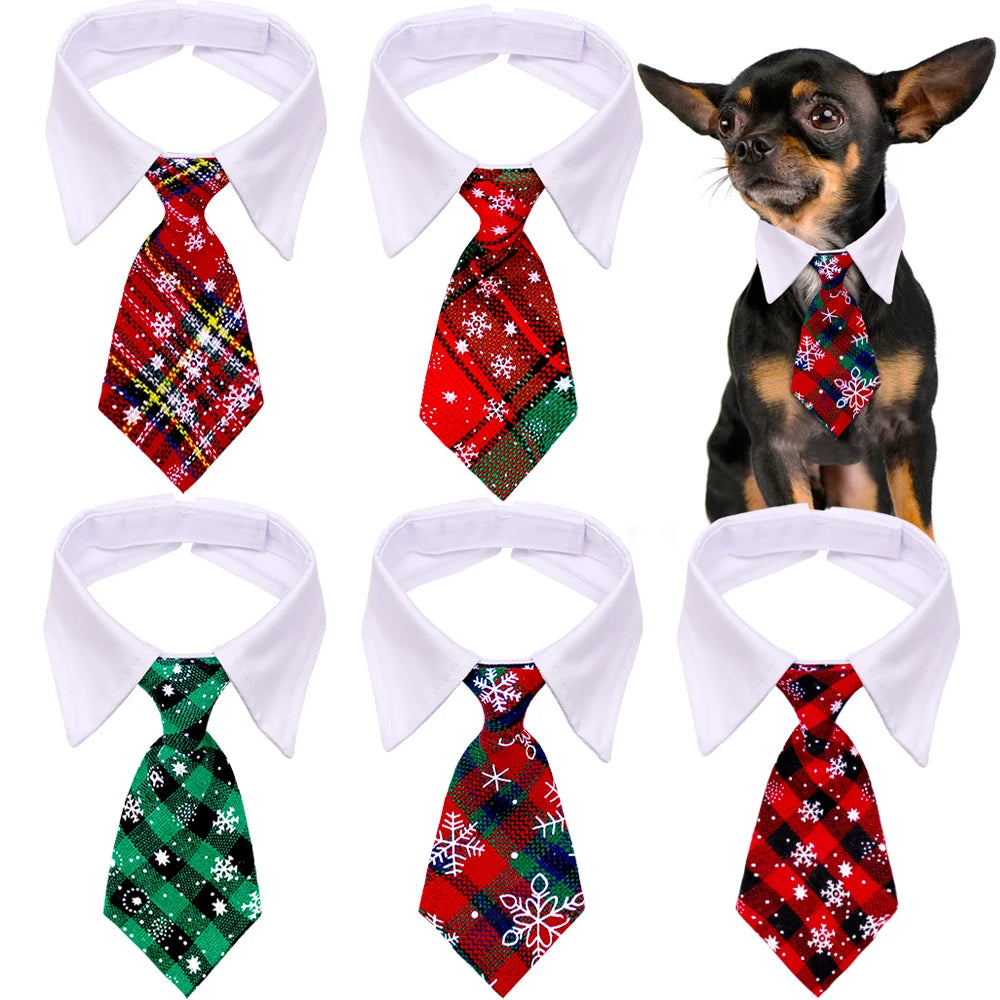 christmas dog necktie plaid adjustable dog collar with festive bow tie for dogs, winter pet grooming accessory