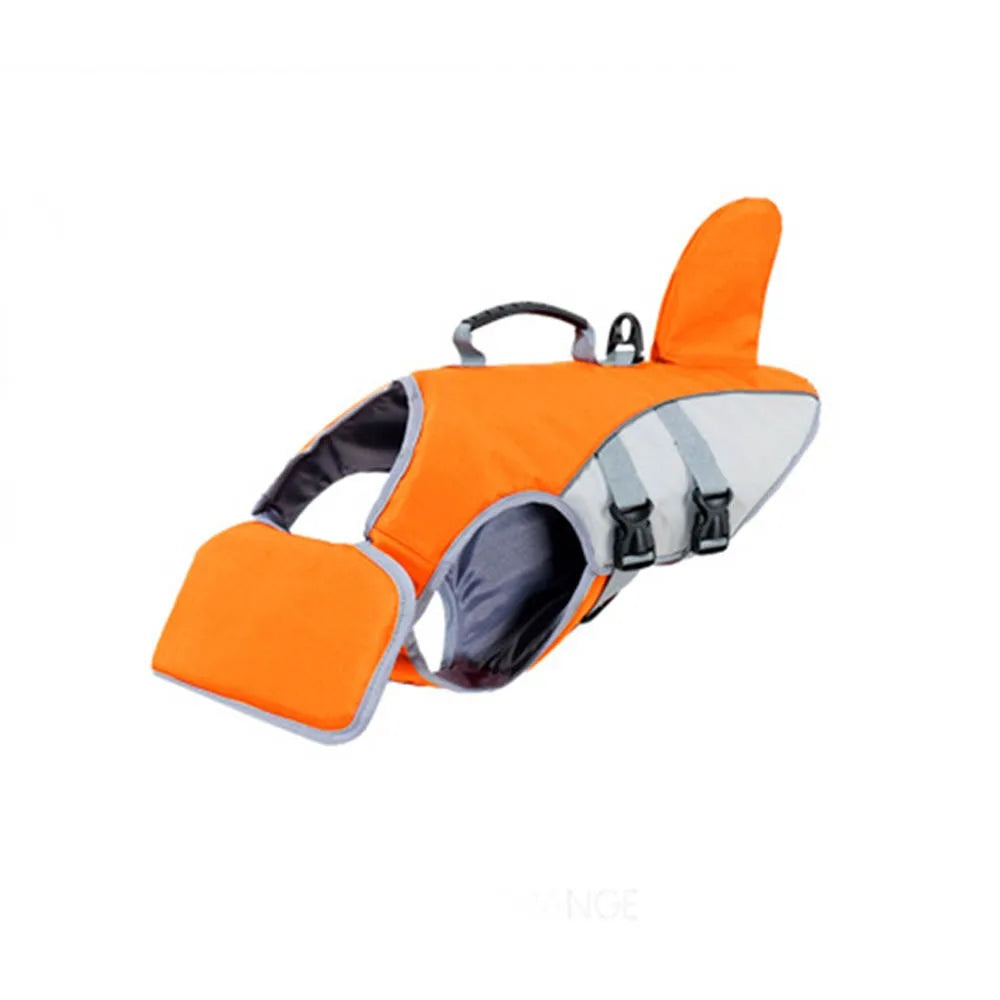 Orange dog life jacket with back traction hook, quick-release buckle and adjustable straps for swimming water protection