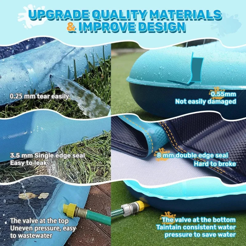 Comparison of upgraded dog splash pad materials and seals, highlighting durability and leak-proof design.