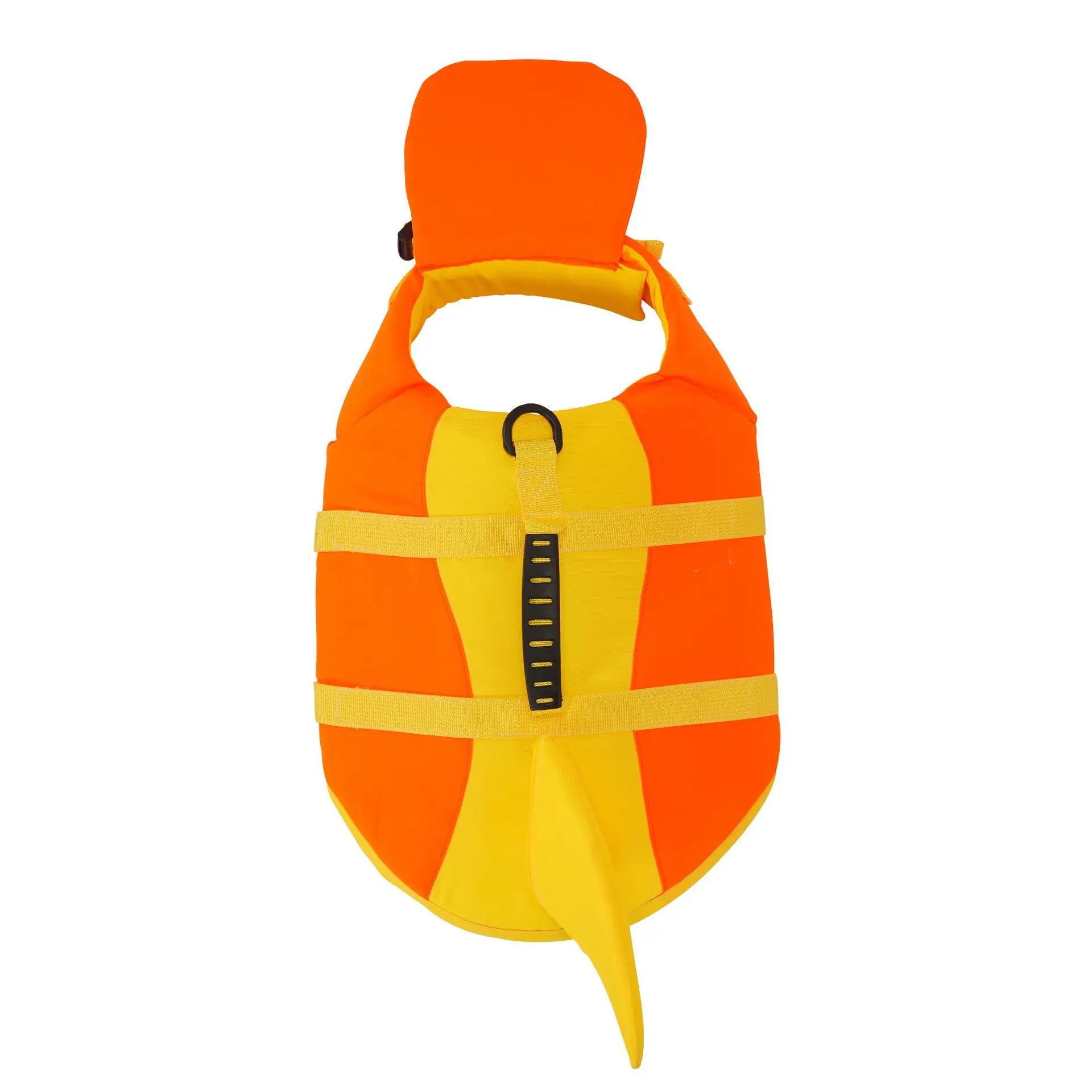 Orange-yellow dog life jacket safety vest for swimming, pool, surfing and drifting, adjustable polyester rescue vest with tail