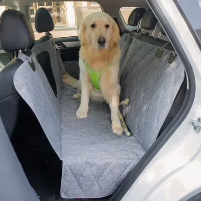 waterproof dog car seat cover for back row, gray hammock seat protector with golden retriever in car