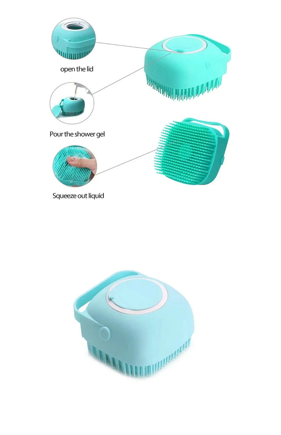 Silicone pet bathing brush with shampoo dispenser for dogs and cats, soft massage grooming brush for bathing and cleaning