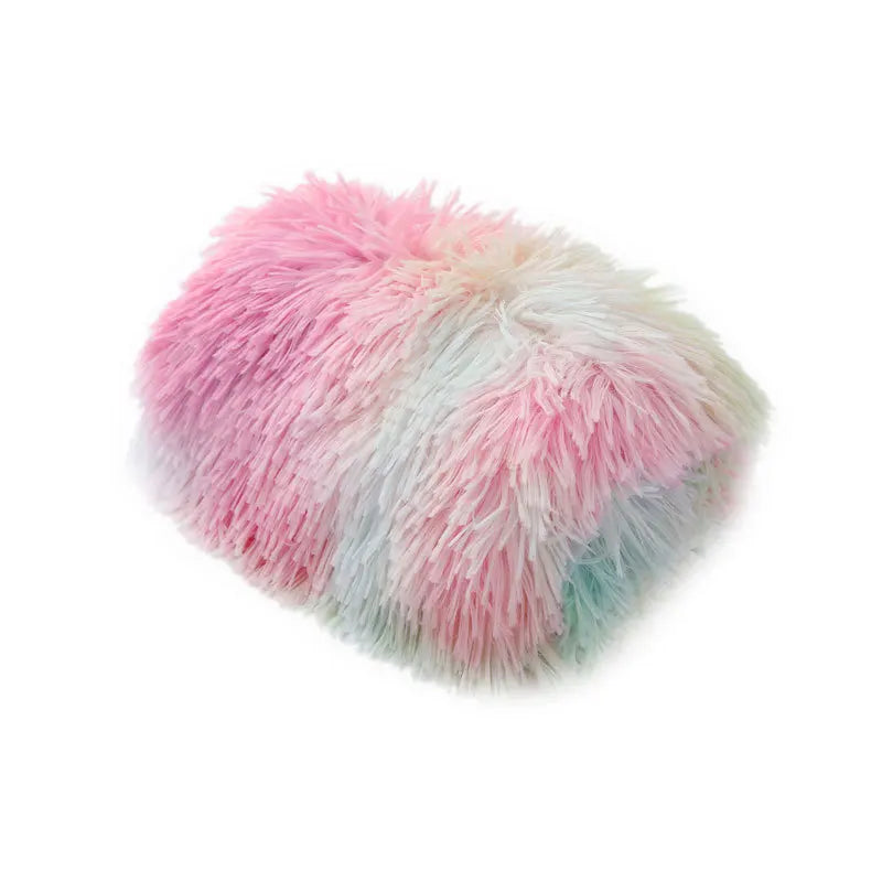 Colorful pink washable plush dog blanket mat, warm long plush pet sleeping bed mat for dogs and cats
