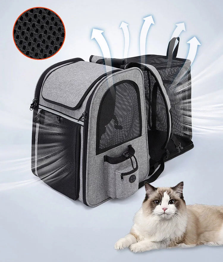 Expandable pet backpack carrier for cats and small dogs, breathable foldable Oxford cloth travel bag