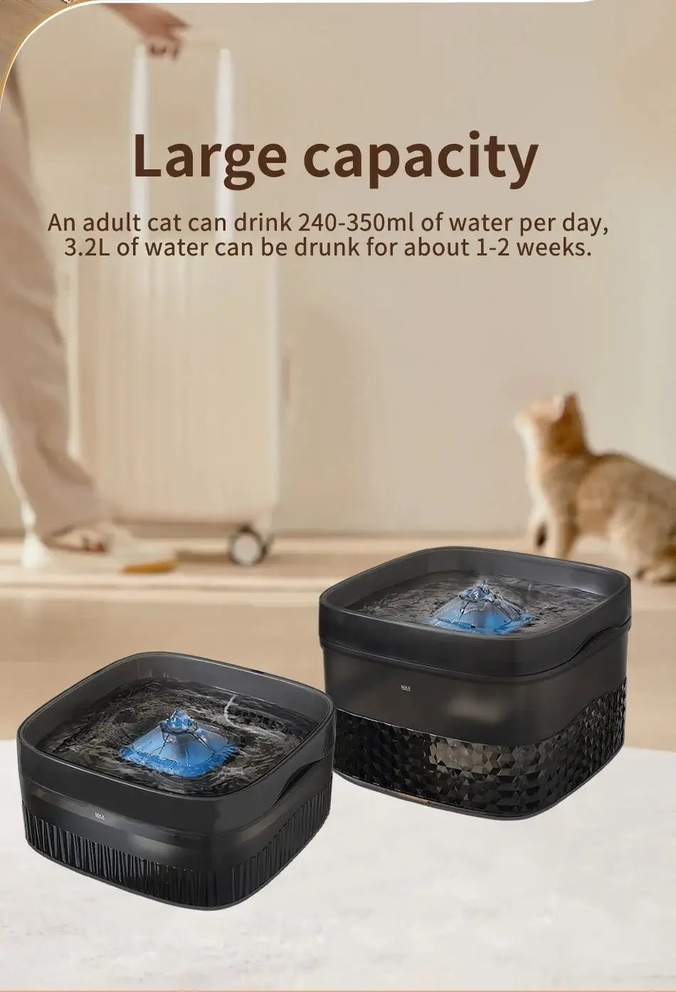 large capacity pet water fountain for cats and dogs, ultra-quiet pump, 5.5L/9L pet drinking dispenser