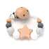 wooden pacifier clip teether, Color 2 wooden baby pacifier chain with star bead, round silicone beads, 0-24m