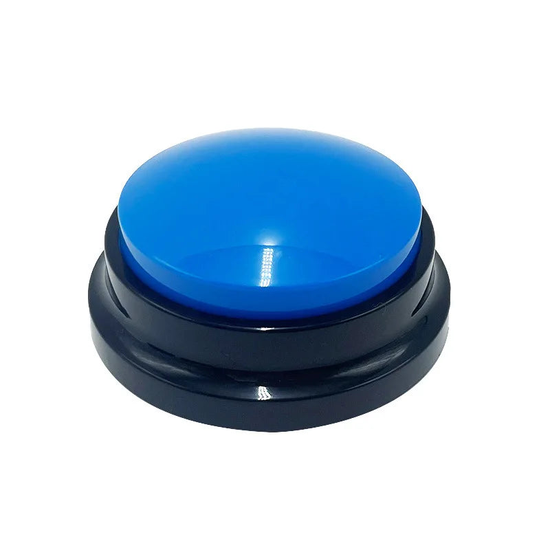 Blue dog training button for communication on white background
