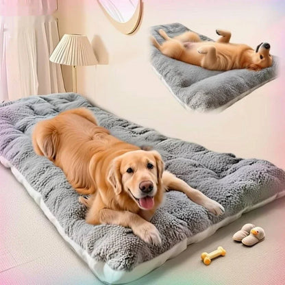 large winter dog bed mat for golden retriever, double-sided warm fleece sleeping pad, gray plush pet bed