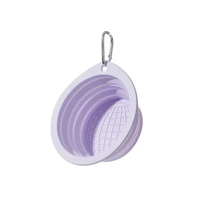 Purple collapsible travel dog bowl silicone foldable rounded pet bowl with carabiner for portable dog and cat feeding