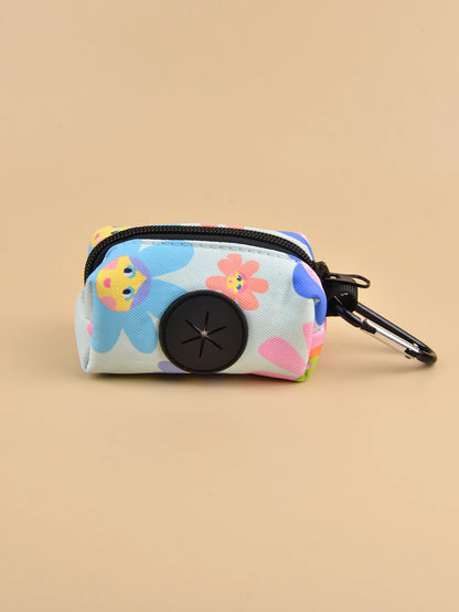 cute dog poop bag holder, TAIYANGHUA floral design, size L, black zipper and clip-on leash attachment