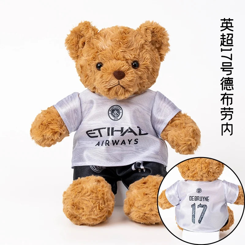 football player plush toy teddy bear in Debruyne number 17 jersey, soft 10cm souvenir for children