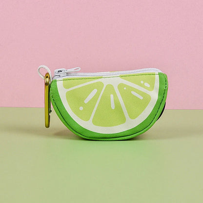 Lime lime-slice dog poop bag holder dispenser with zipper and gold clip, abstract designer pet poop bag case for leashes