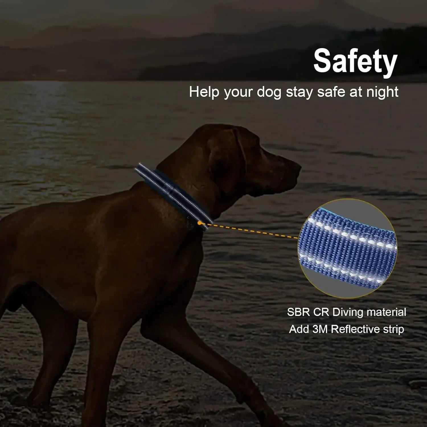 heavy duty tactical dog collar for night safety with reflective strip, handle, and quick-release design for medium and large dogs