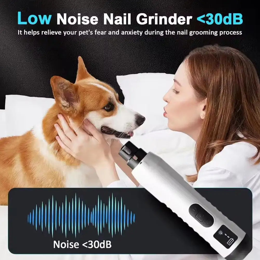 electric pet nail grinder low noise <30dB for dogs and cats, rechargeable grooming tool for calm at-home nail trimming