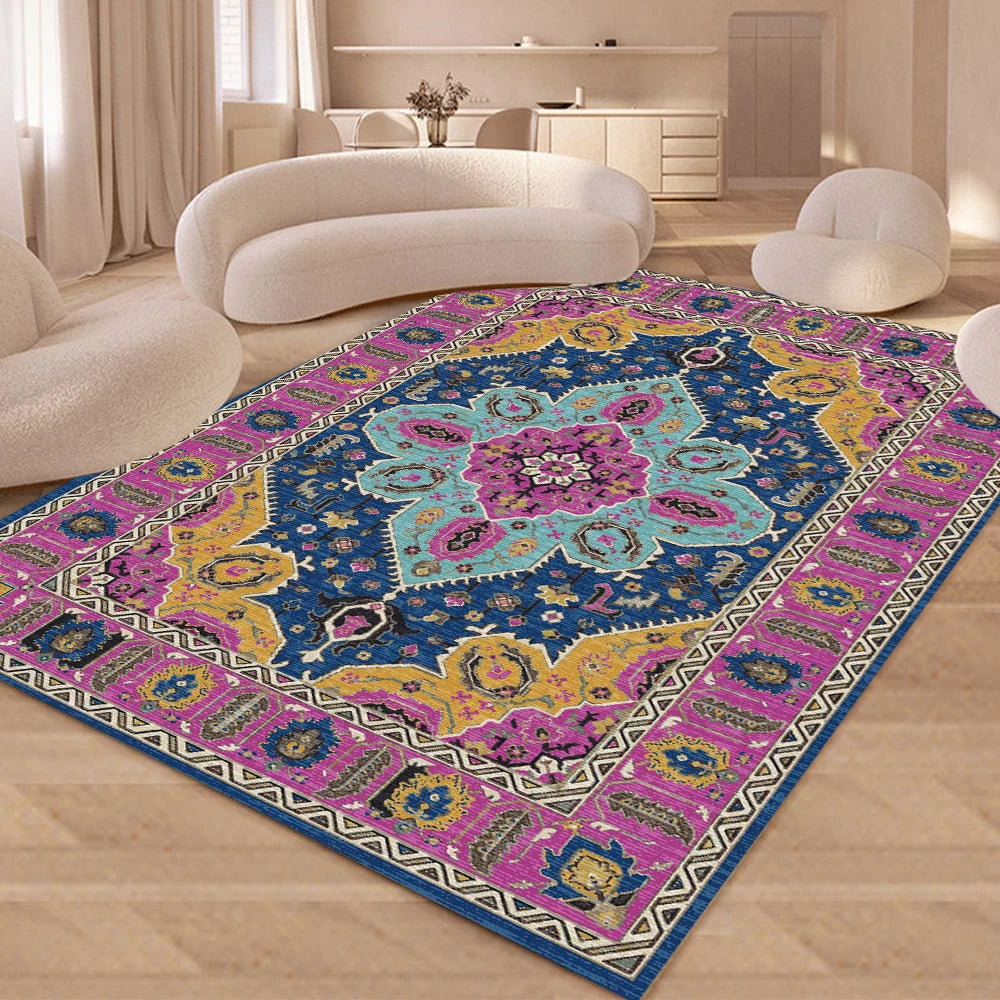 machine washable area rug, colorful vintage geometric rectangle rug for living room, bedroom, dining room, non-slip floor mat
