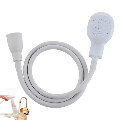 pet bathing shower with flexible hose and handheld spray head for easy dog and cat grooming and cleaning