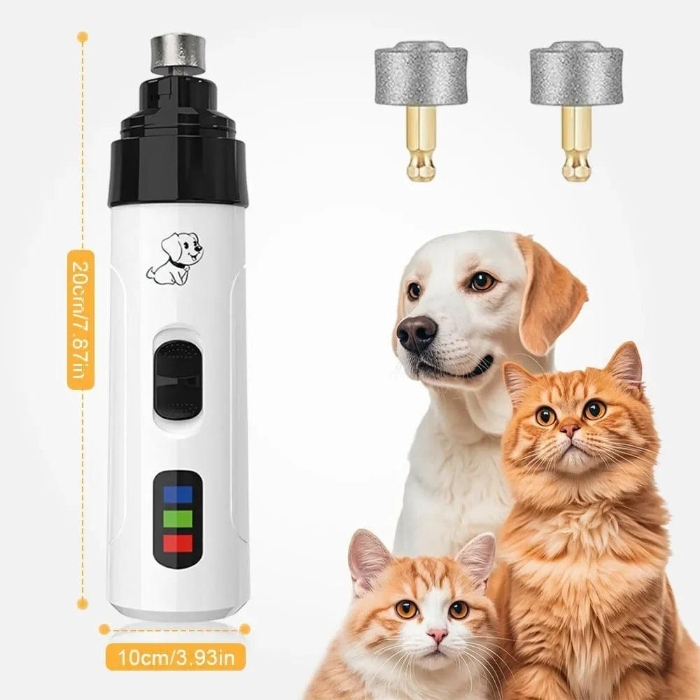 Rechargeable pet nail grinder for dogs and cats, USB charging electric nail trimmer with LED, quiet grooming tool
