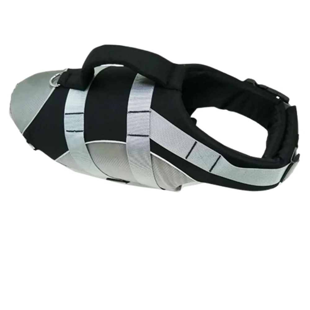 Reflective dog life jacket black adjustable breathable Oxford cloth pet safety vest with enhanced buoyancy for swimming