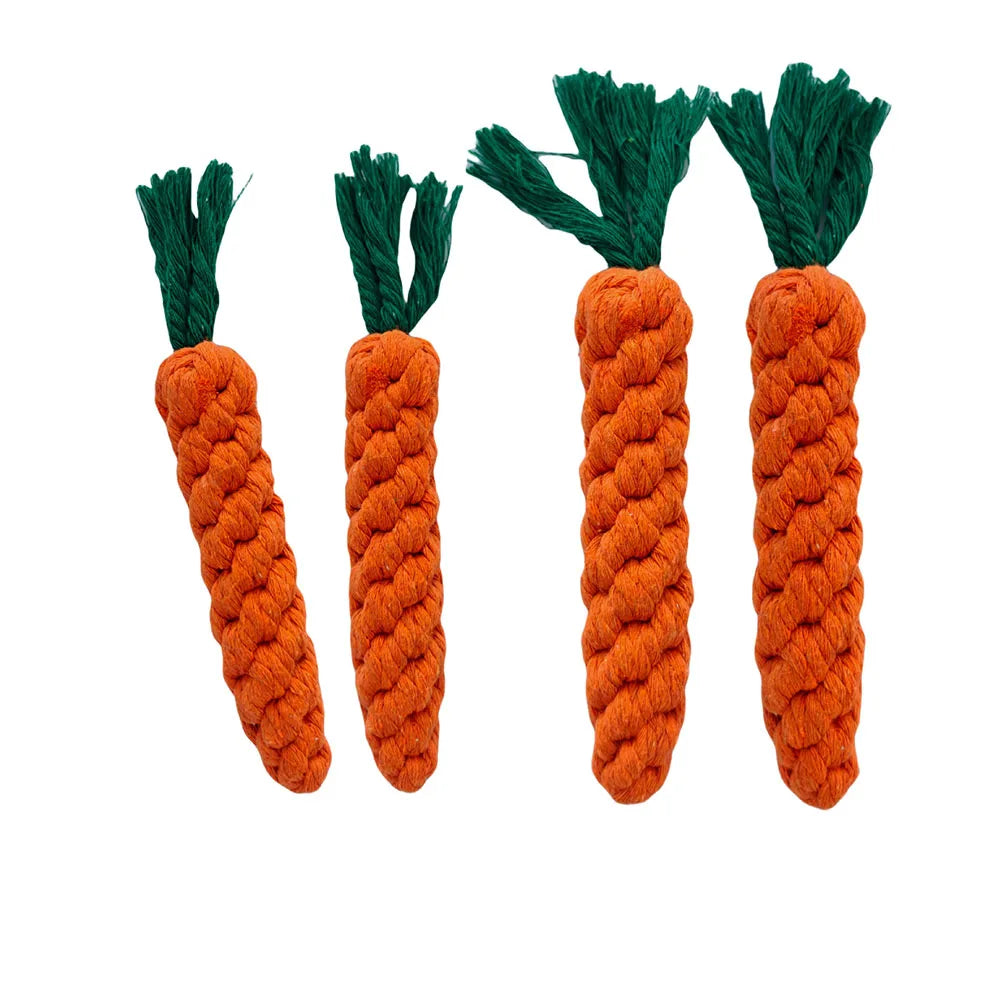 durable cotton rope dog chew toy carrot-shaped braided puppy chew toy for teeth cleaning and safe play